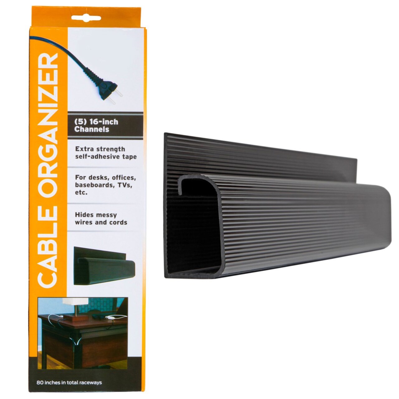 J Channel Desk Cable Organizer Kit Black 10 Raceway Channels Easy Install 16 Inch